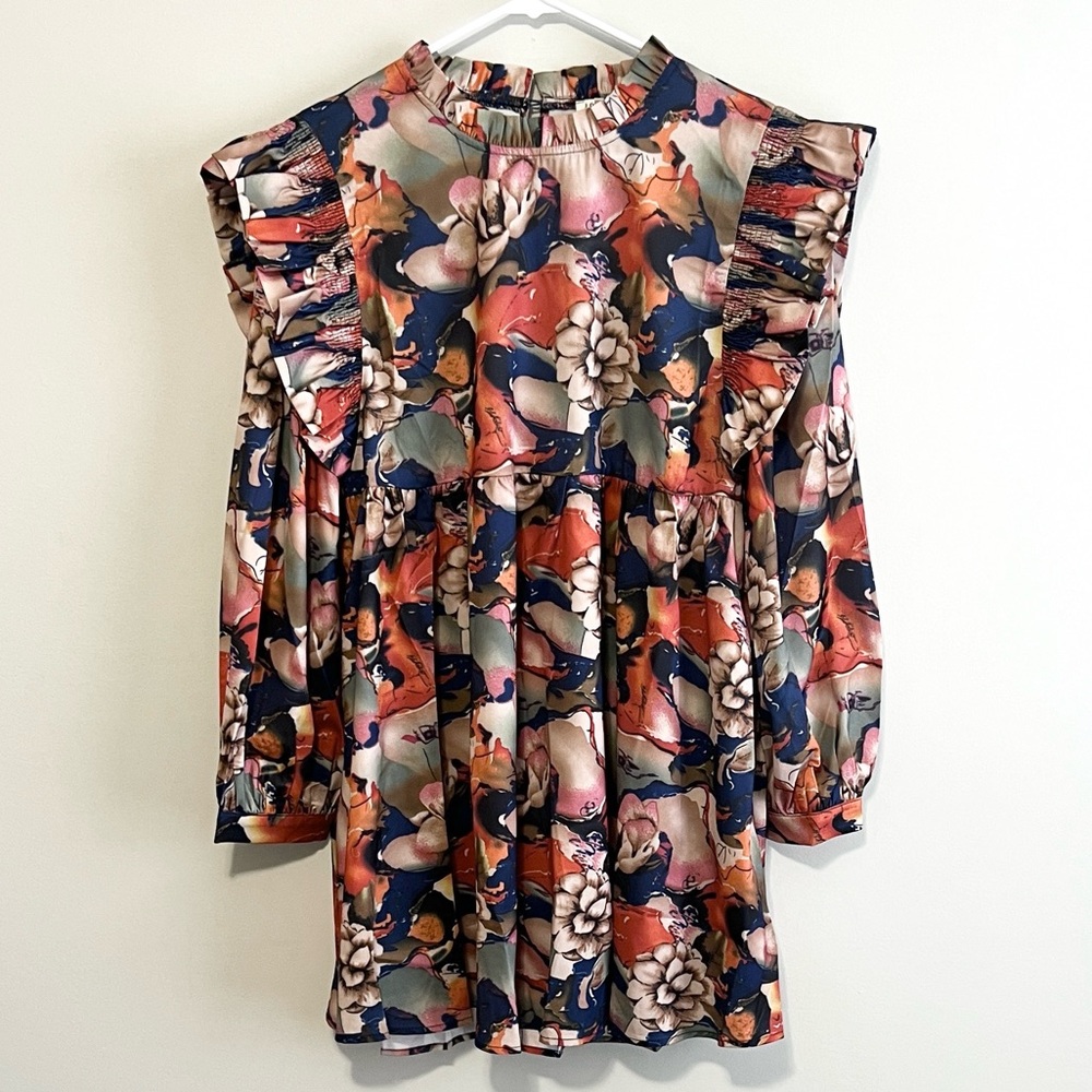 NWT Jodifl Boutique Floral Ruffle Long Sleeve Babydoll Dress